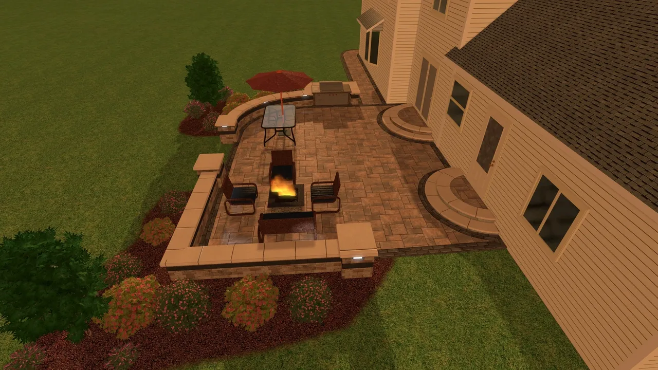 3D rendering of firepit patio from alternate angle