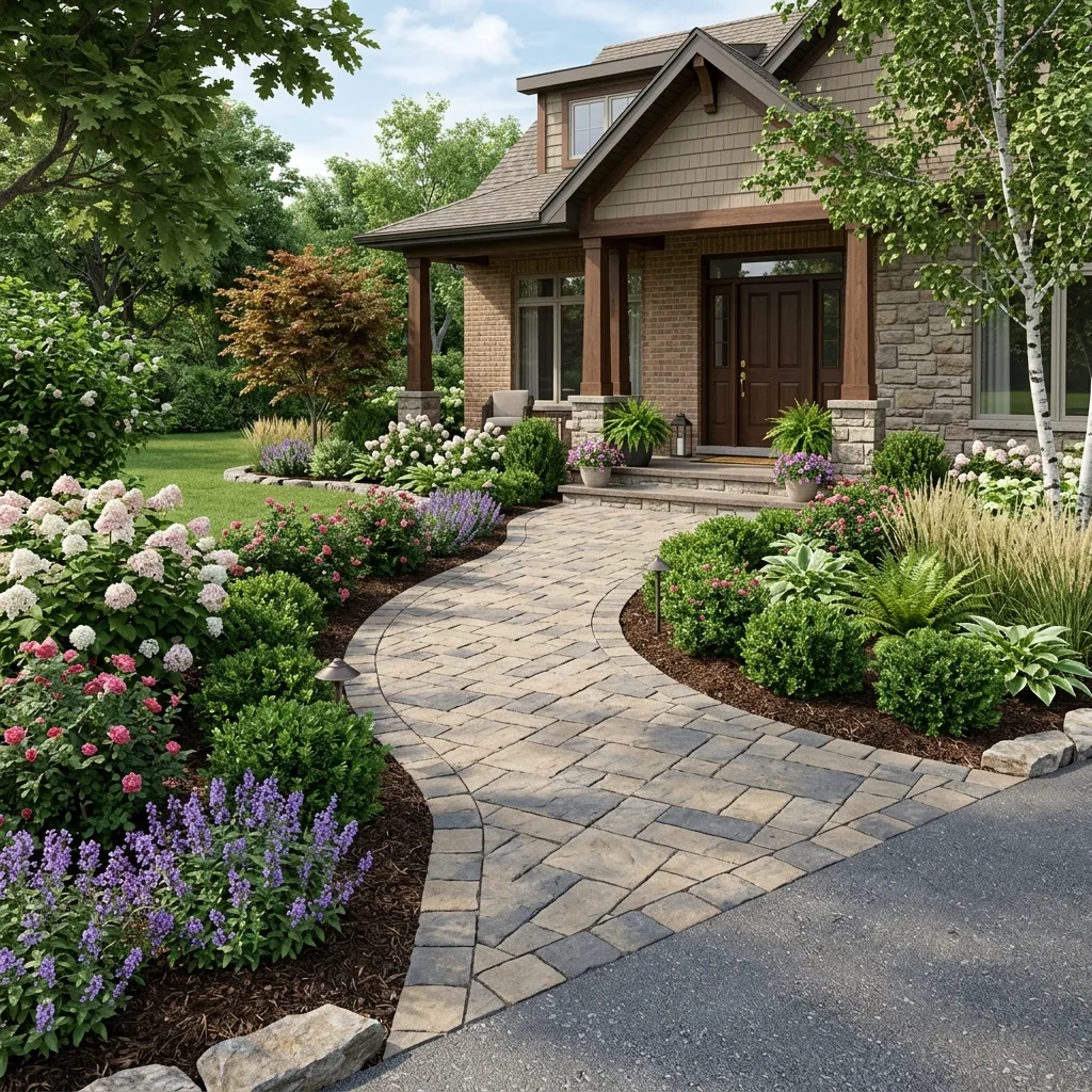 3D rendering of front entry paver walkway design