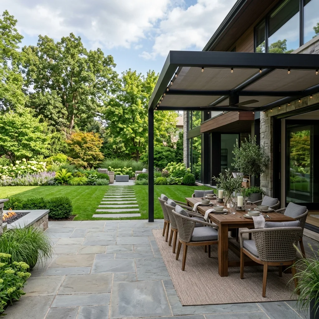3D rendering of paver dining patio