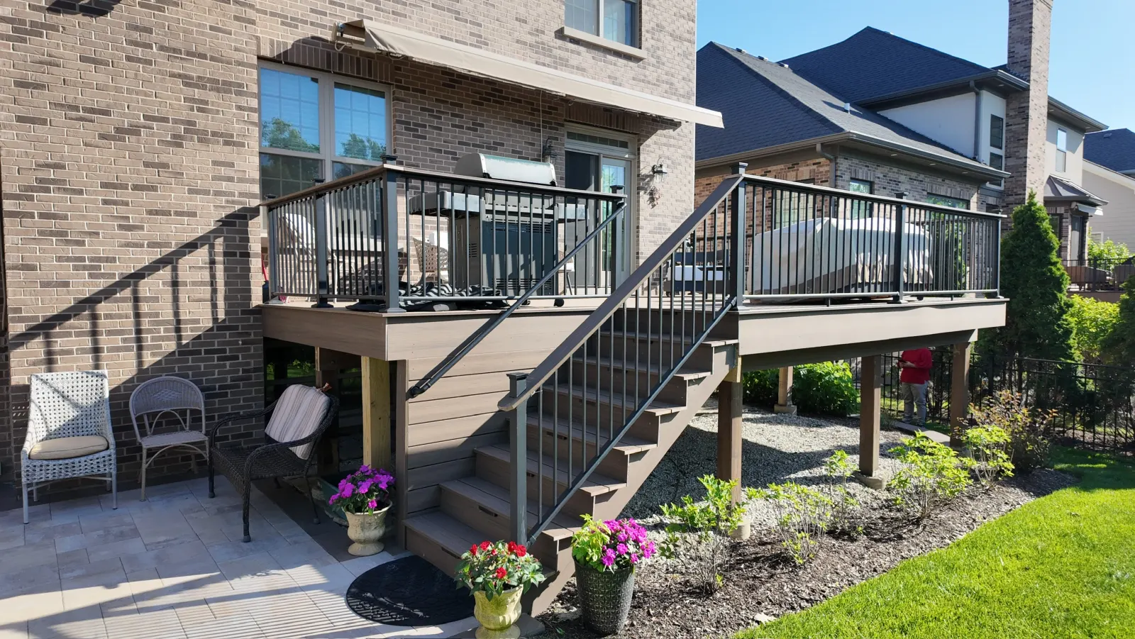 Completed composite deck with aluminum railing and stairs — Wheaton, IL